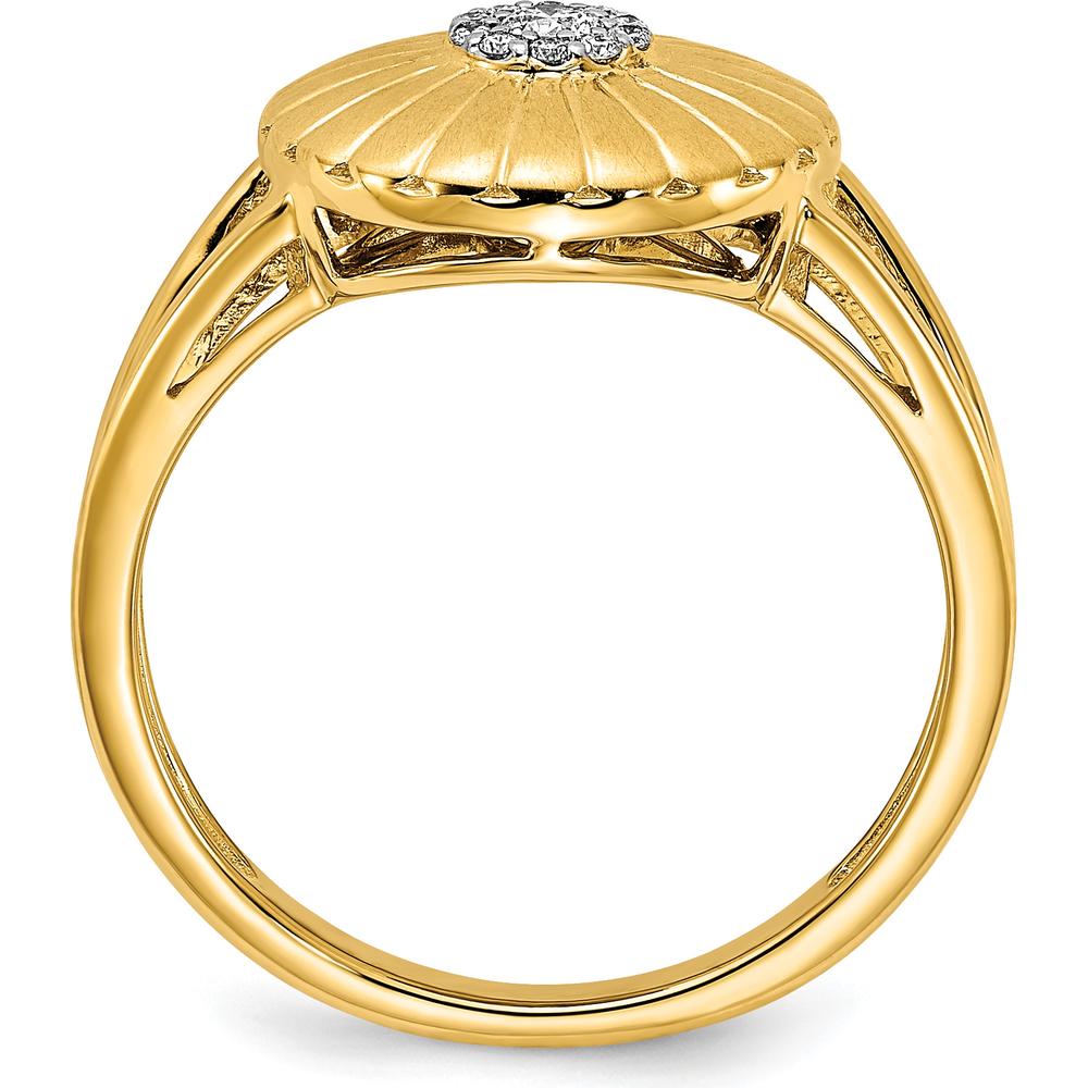 14K Yellow Gold Satin Diamond Flower Ring with Prong Set Round Diamonds - 0.05 Carat Total Diamond Weight by 0