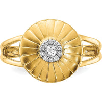 14K Yellow Gold Satin Diamond Flower Ring with Prong Set Round Diamonds - 0.05 Carat Total Diamond Weight by 0