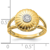 14K Yellow Gold Satin Diamond Flower Ring with Prong Set Round Diamonds - 0.05 Carat Total Diamond Weight by 0