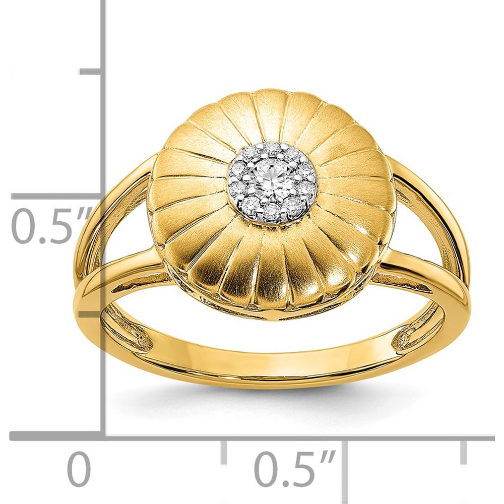 14K Yellow Gold Satin Diamond Flower Ring with Prong Set Round Diamonds - 0.05 Carat Total Diamond Weight by 0