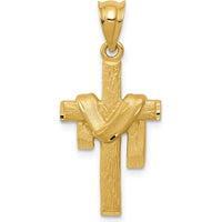 14K Yellow Gold Satin Draped Cross Pendant - 30mm Length by Oro Pregiato
