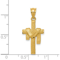 14K Yellow Gold Satin Draped Cross Pendant - 30mm Length by Oro Pregiato
