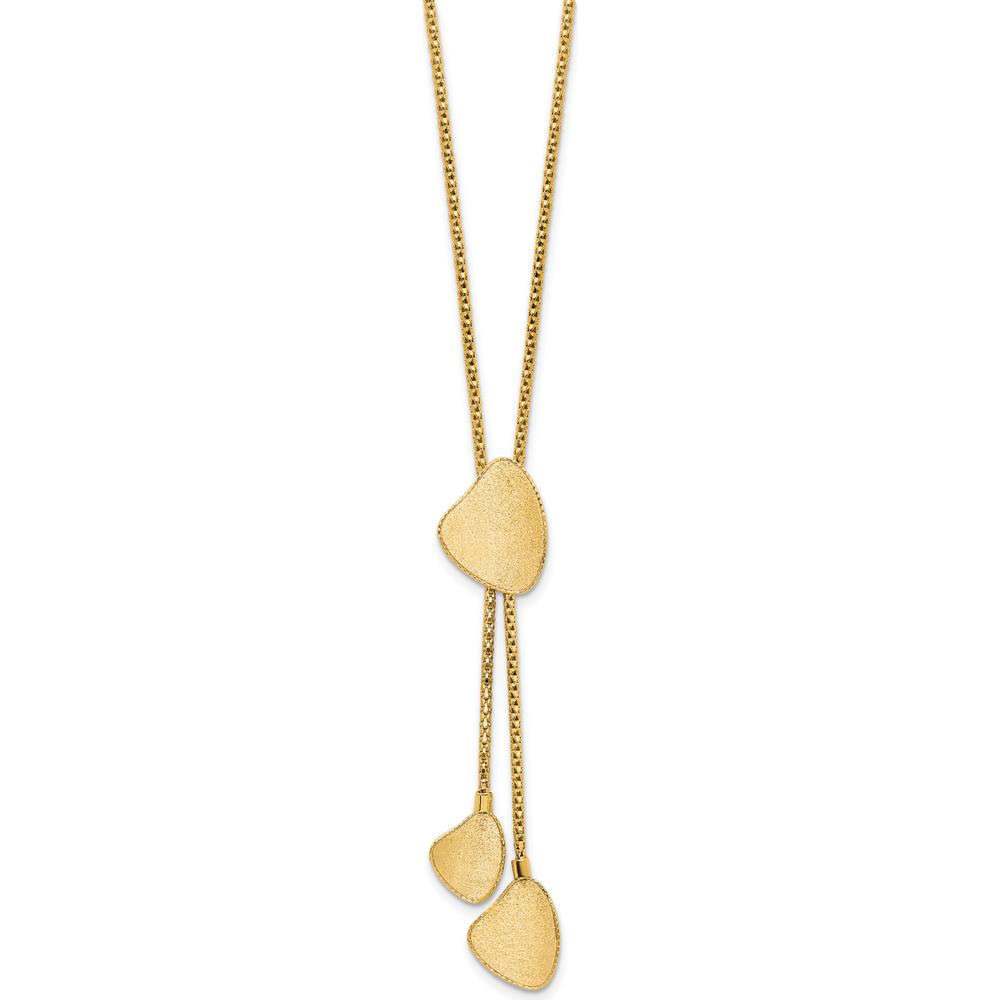 14K Yellow Gold Satin Drop Y-Necklace with Diamond-Cut Chain - 17" Length plus 2" Extender by 0