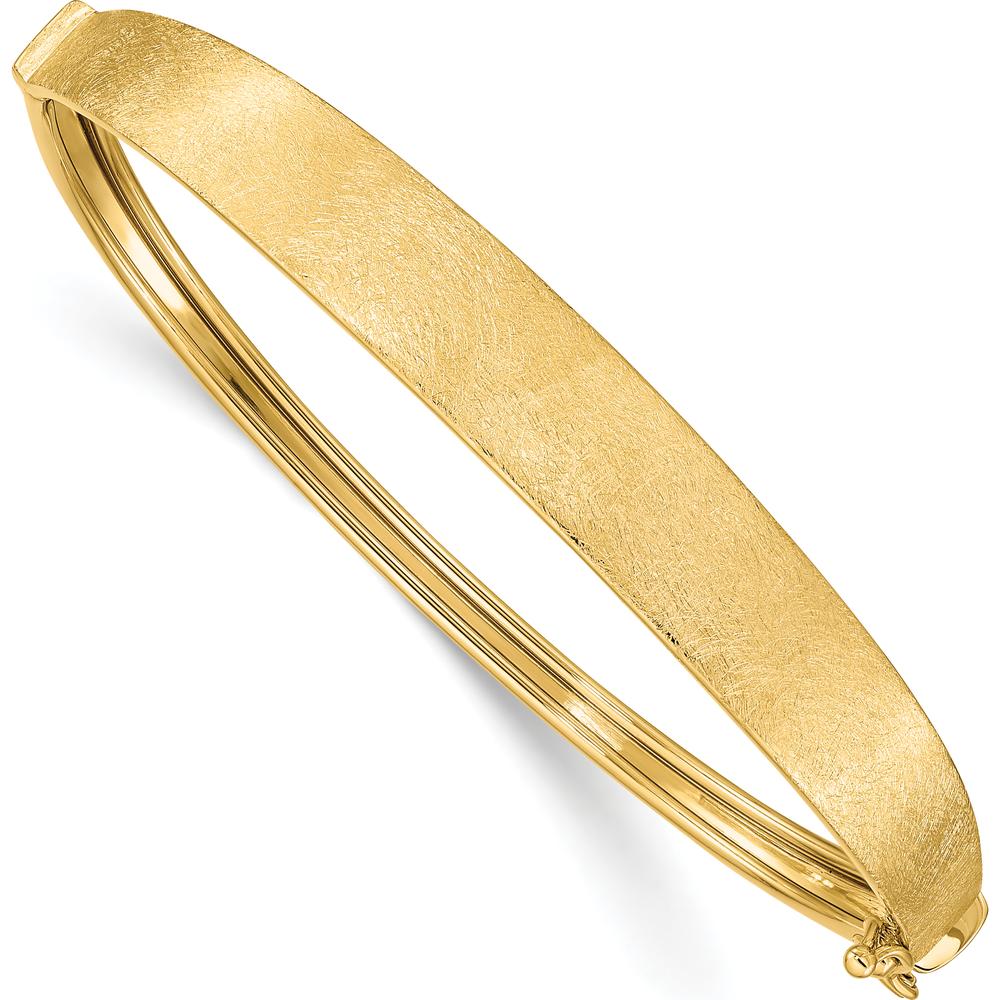 14K Yellow Gold Satin Finish 8.00mm Graduated Hinged Oval Bangle Bracelet by Oro Pregiato