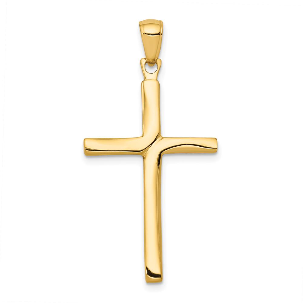 14K Yellow Gold Satin Finish Accent Stick Cross Pendant - 35mm by Oro Pregiato