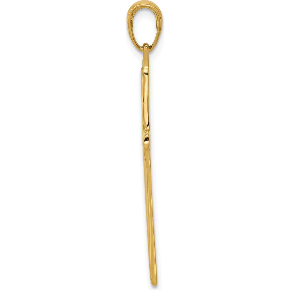 14K Yellow Gold Satin Finish Accent Stick Cross Pendant - 35mm by Oro Pregiato