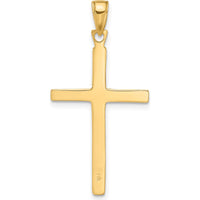 14K Yellow Gold Satin Finish Accent Stick Cross Pendant - 35mm by Oro Pregiato