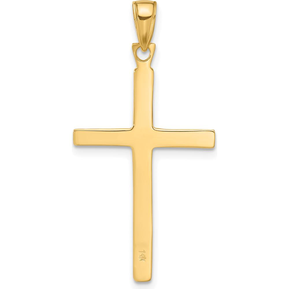 14K Yellow Gold Satin Finish Accent Stick Cross Pendant - 35mm by Oro Pregiato