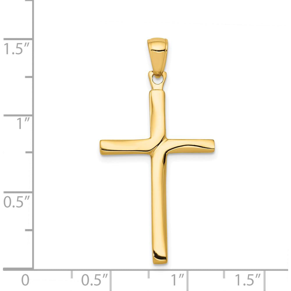 14K Yellow Gold Satin Finish Accent Stick Cross Pendant - 35mm by Oro Pregiato