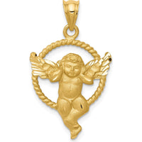 14K Yellow Gold Satin Finish Angel Pendant with Diamond-Cut Detail by Oro Pregiato