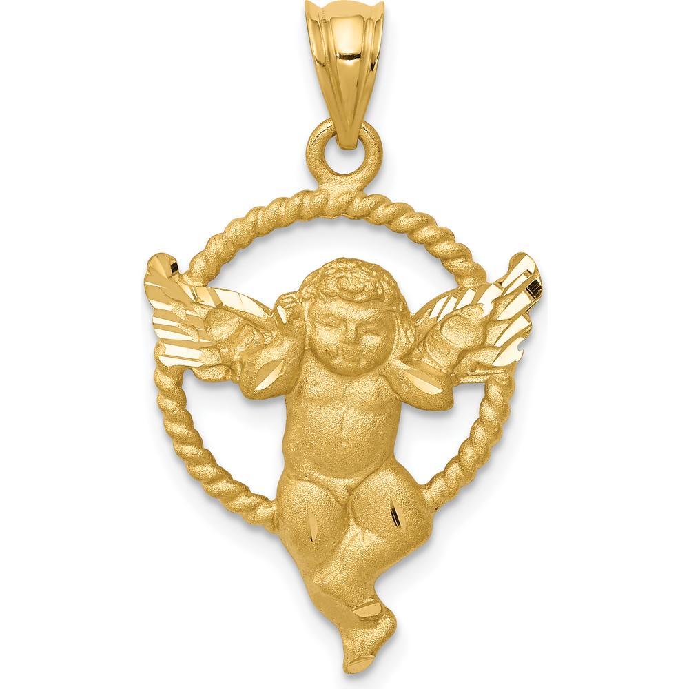 14K Yellow Gold Satin Finish Angel Pendant with Diamond-Cut Detail by Oro Pregiato