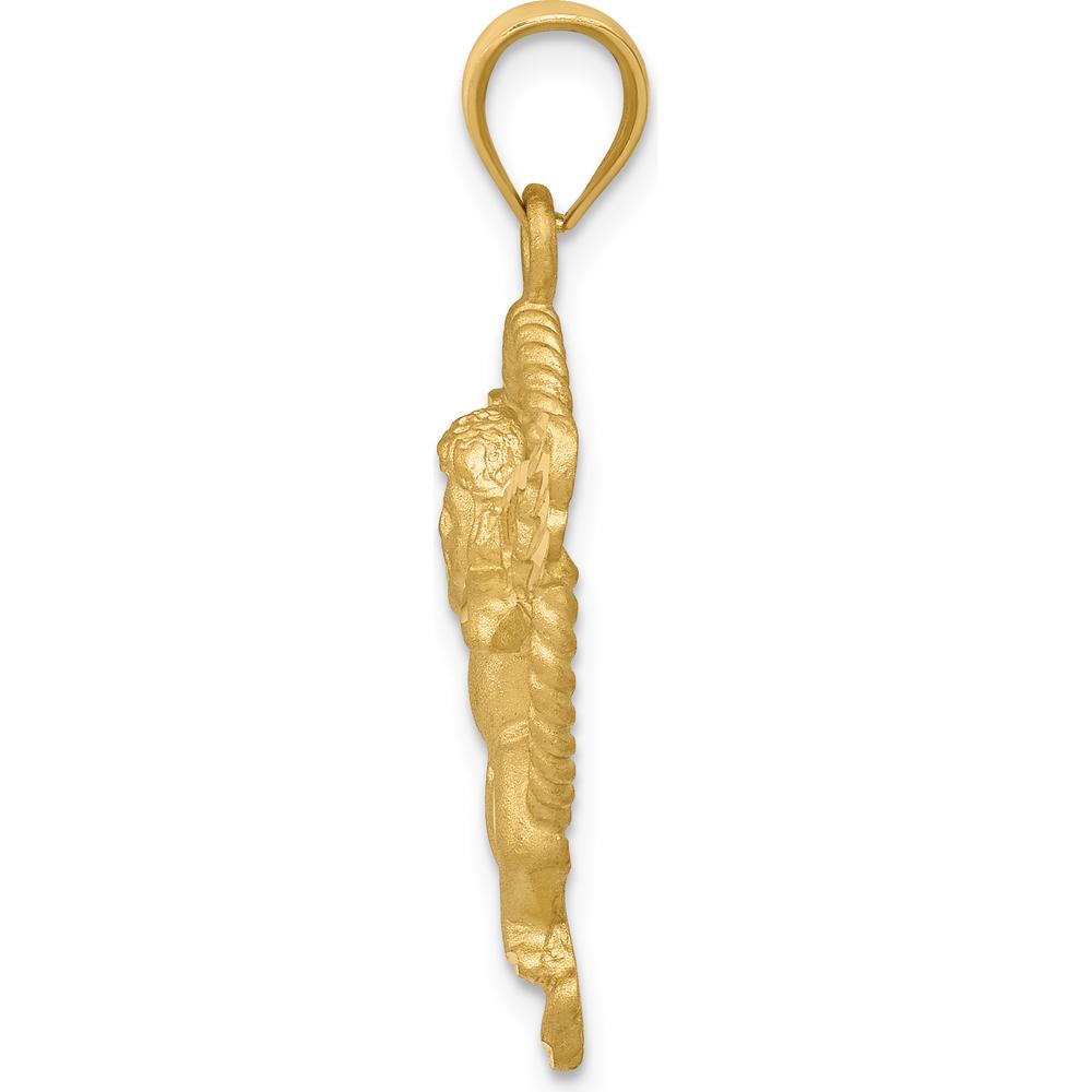 14K Yellow Gold Satin Finish Angel Pendant with Diamond-Cut Detail by Oro Pregiato