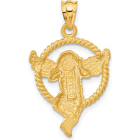 14K Yellow Gold Satin Finish Angel Pendant with Diamond-Cut Detail by Oro Pregiato