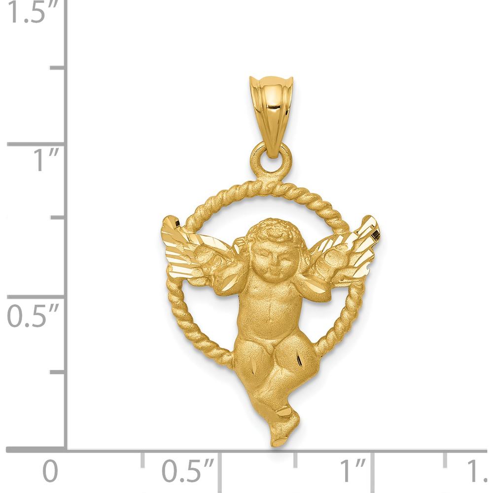 14K Yellow Gold Satin Finish Angel Pendant with Diamond-Cut Detail by Oro Pregiato