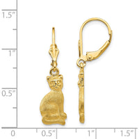 14K Yellow Gold Satin Finish Cat Dangle Leverback Earrings - Unique Whimsical Design by Oro Pregiato