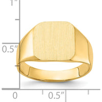 14K Yellow Gold Satin Finish Closed Back Men's Signet Ring - 13x12mm by 0