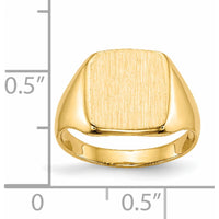 14K Yellow Gold Satin-Finish Closed Back Signet Ring - 10.0x10.0mm by 0