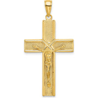14K Yellow Gold Satin Finish Crucifix Charm Pendant - 39.7mm Length by Oro Pregiato