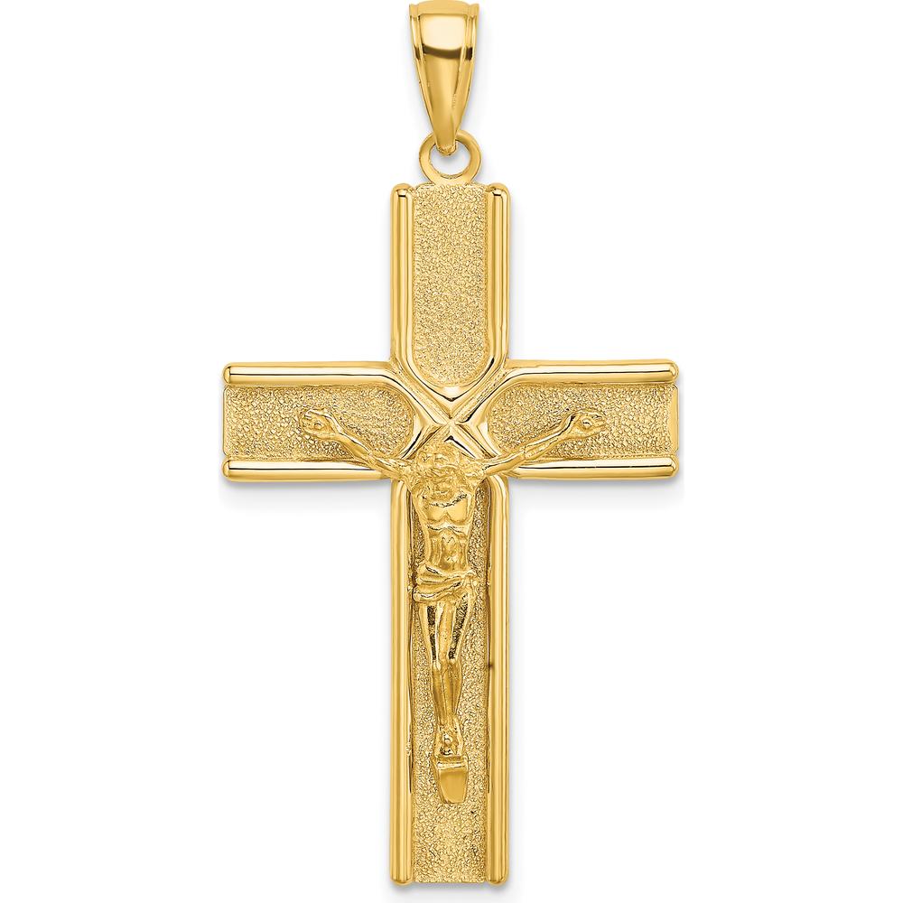 14K Yellow Gold Satin Finish Crucifix Charm Pendant - 39.7mm Length by Oro Pregiato