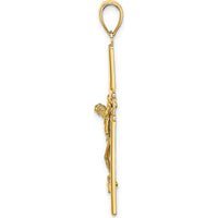 14K Yellow Gold Satin Finish Crucifix Charm Pendant - 39.7mm Length by Oro Pregiato