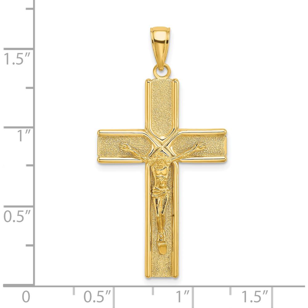 14K Yellow Gold Satin Finish Crucifix Charm Pendant - 39.7mm Length by Oro Pregiato