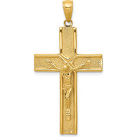 14K Yellow Gold Satin Finish Crucifix Pendant - 44mm Length by Oro Pregiato