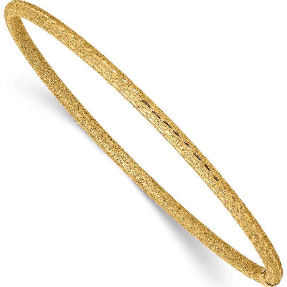 14K Yellow Gold Satin Finish Diamond-Cut 3.00mm Slip-On Bangle Bracelet by Oro Pregiato