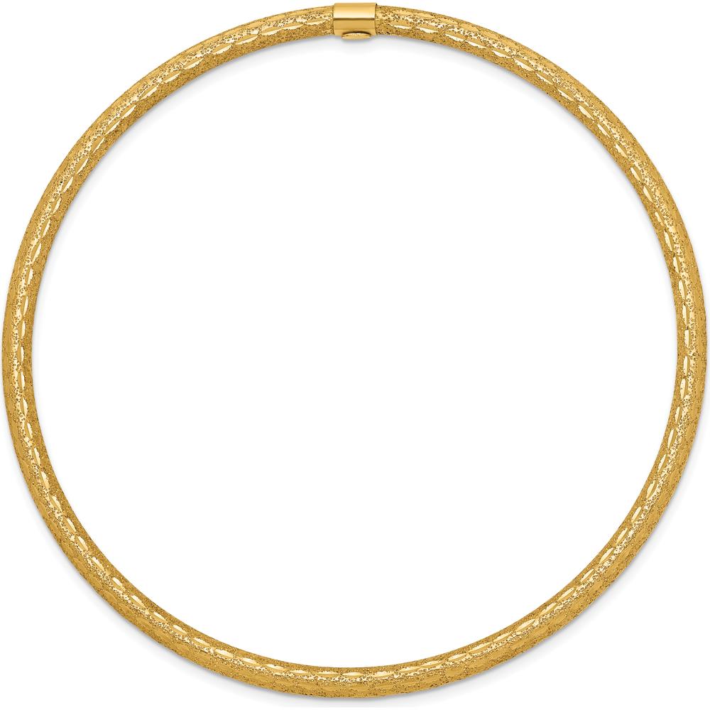 14K Yellow Gold Satin Finish Diamond-Cut 3.00mm Slip-On Bangle Bracelet by Oro Pregiato
