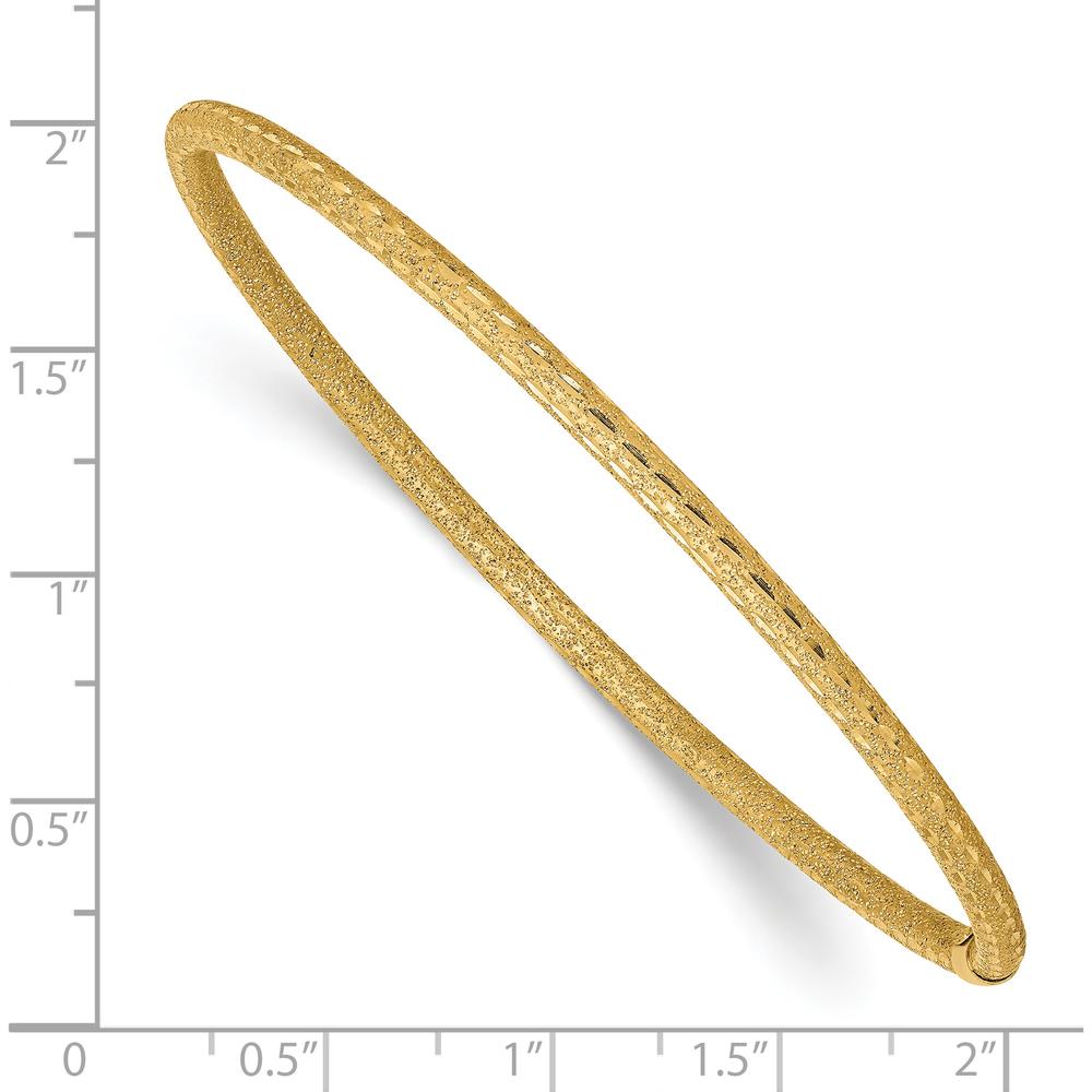 14K Yellow Gold Satin Finish Diamond-Cut 3.00mm Slip-On Bangle Bracelet by Oro Pregiato
