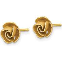 14K Yellow Gold Satin Finish Diamond-Cut Rose Button Earrings by 0