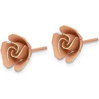 14K Yellow Gold Satin Finish Diamond-Cut Rose Earrings with Rhodium Plating by 0