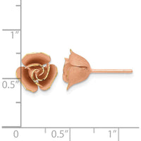 14K Yellow Gold Satin Finish Diamond-Cut Rose Earrings with Rhodium Plating by 0