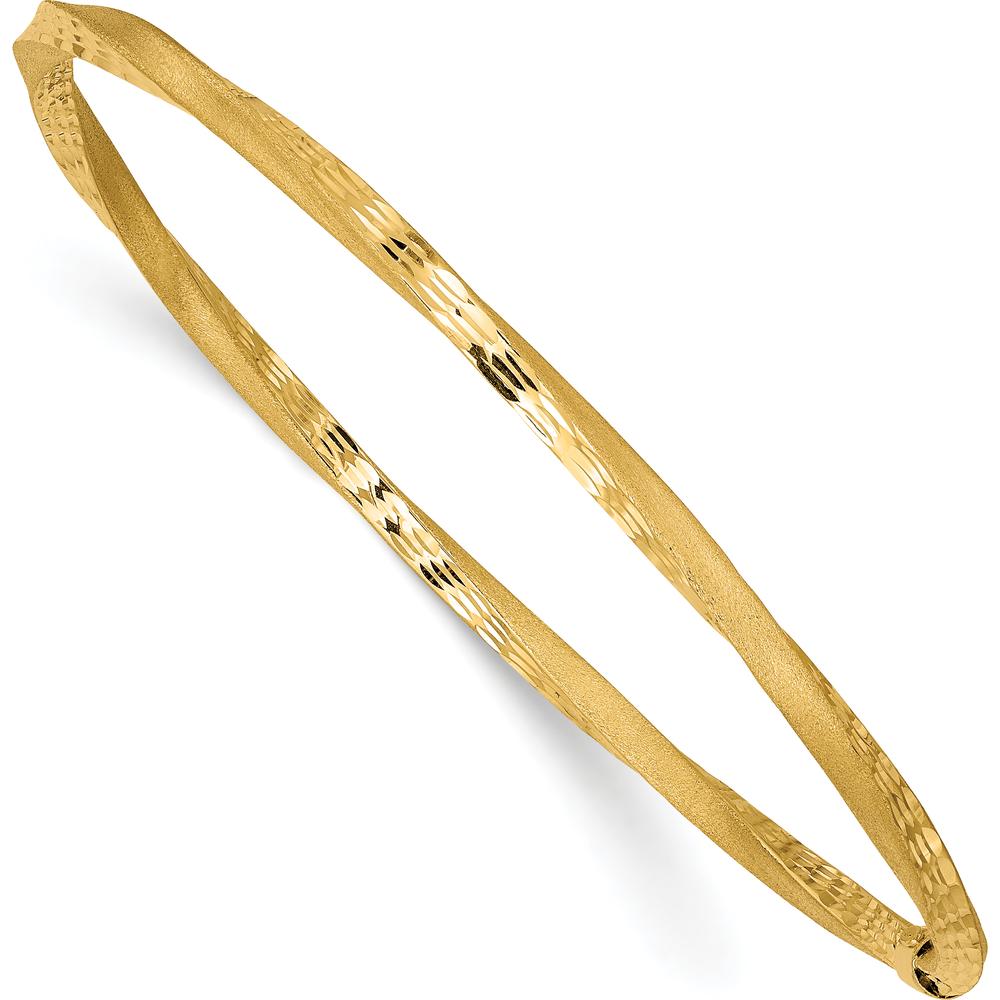 14K Yellow Gold Satin Finish Diamond-Cut Twist 3.00mm Slip-On Bangle Bracelet - 8 Inches by Oro Pregiato