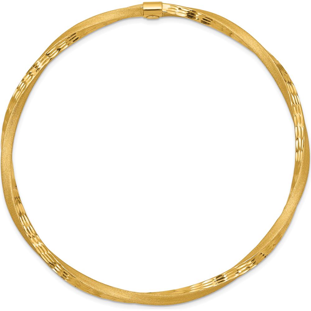 14K Yellow Gold Satin Finish Diamond-Cut Twist 3.00mm Slip-On Bangle Bracelet - 8 Inches by Oro Pregiato