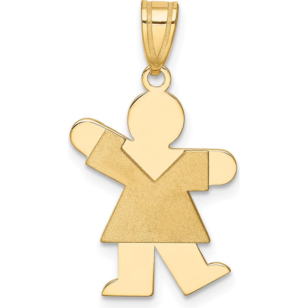 14K Yellow Gold Satin Finish Girl Engravable Charm Pendant - 25mm by Oro Pregiato