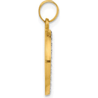 14K Yellow Gold Satin Finish Guardian Angel Medal Pendant with Rhodium Accents by Oro Pregiato