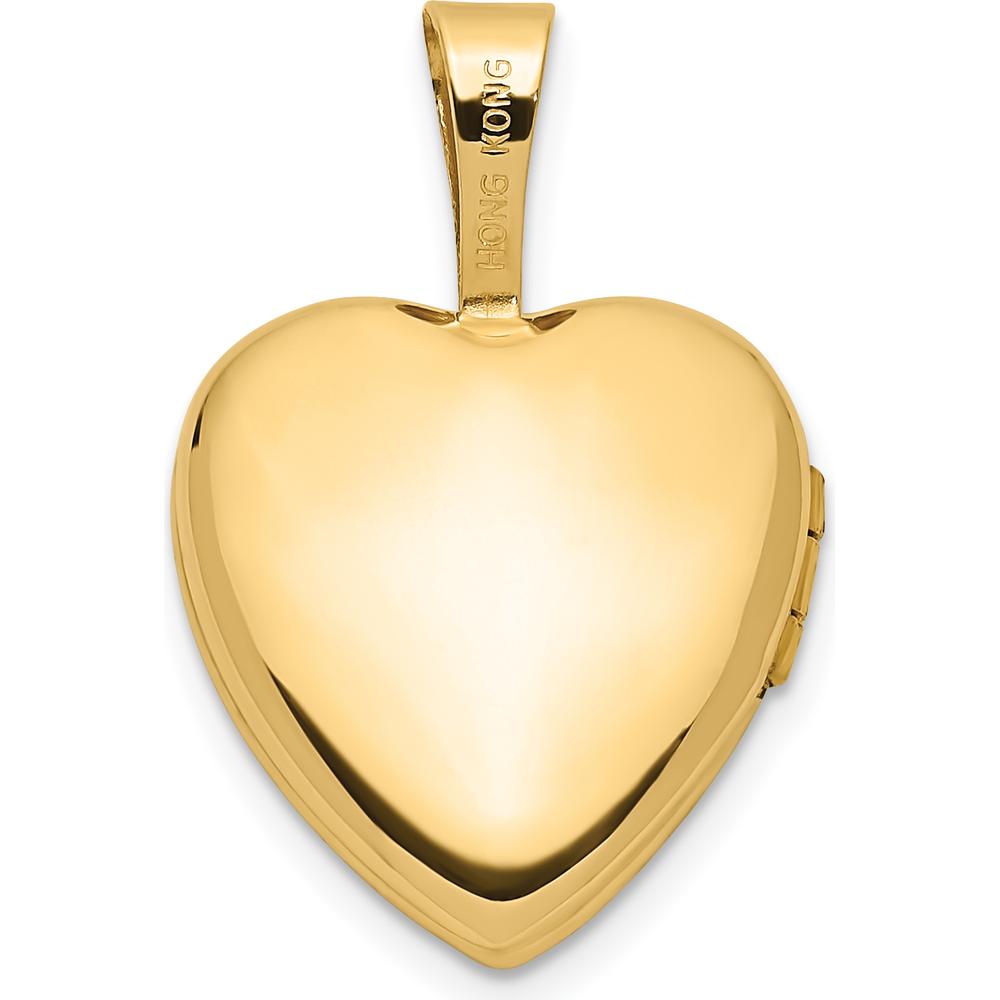 14K Yellow Gold Satin Finish Heart Locket with Pink and Green Enamel Rose - Engravable Pendant with Space for 2 Heart Shaped Photos by Monteluci Fine Jewelry