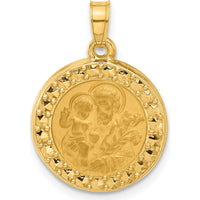 14K Yellow Gold Satin Finish Hollow St. Joseph Round Pendant - Spiritual Religious Charm by Oro Pregiato