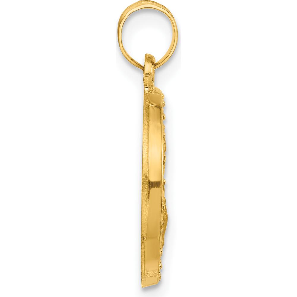 14K Yellow Gold Satin Finish Hollow St. Joseph Round Pendant - Spiritual Religious Charm by Oro Pregiato