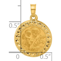 14K Yellow Gold Satin Finish Hollow St. Joseph Round Pendant - Spiritual Religious Charm by Oro Pregiato