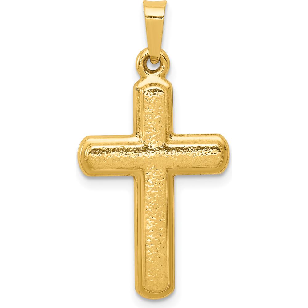 14K Yellow Gold Satin Finish Latin Cross Pendant - Symbol of Faith and Elegance by Oro Pregiato