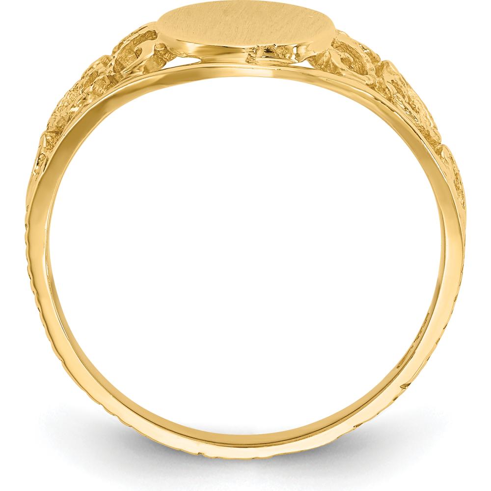 14K Yellow Gold Satin Finish Open-Back Filigree Signet Ring - Engravable, 7.5x8.5mm by Oro Pregiato