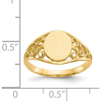 14K Yellow Gold Satin Finish Open-Back Filigree Signet Ring - Engravable, 7.5x8.5mm by Oro Pregiato