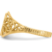 14K Yellow Gold Satin Finish Open-Back Filigree Signet Ring - Engravable, 7.5x8.5mm by Oro Pregiato