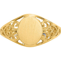 14K Yellow Gold Satin Finish Open-Back Filigree Signet Ring - Engravable, 7.5x8.5mm by Oro Pregiato
