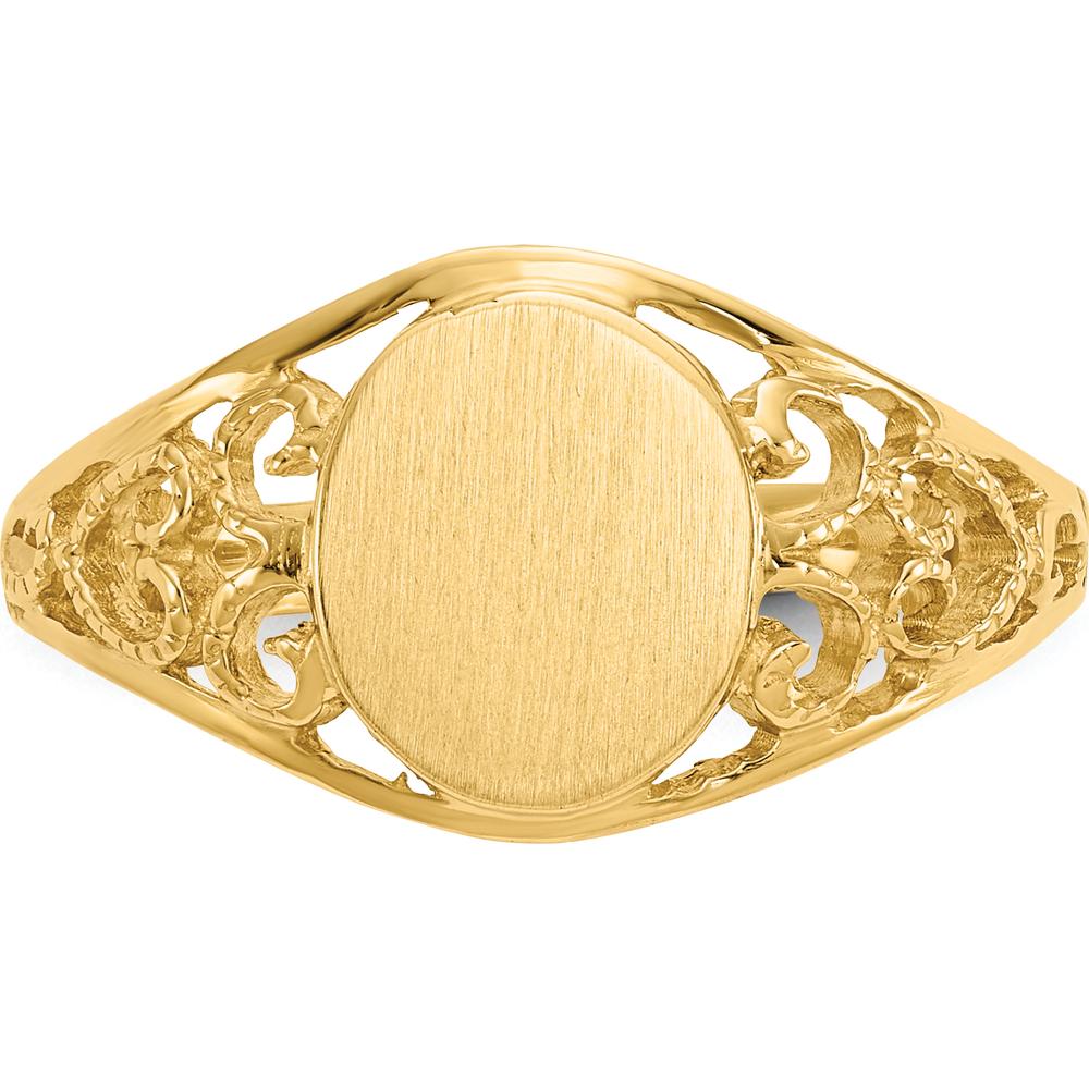 14K Yellow Gold Satin Finish Open-Back Filigree Signet Ring - Engravable, 7.5x8.5mm by Oro Pregiato