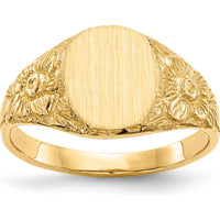 14K Yellow Gold Satin Finish Open Back Signet Ring with Engravable Top - 10mm x 8mm by 0