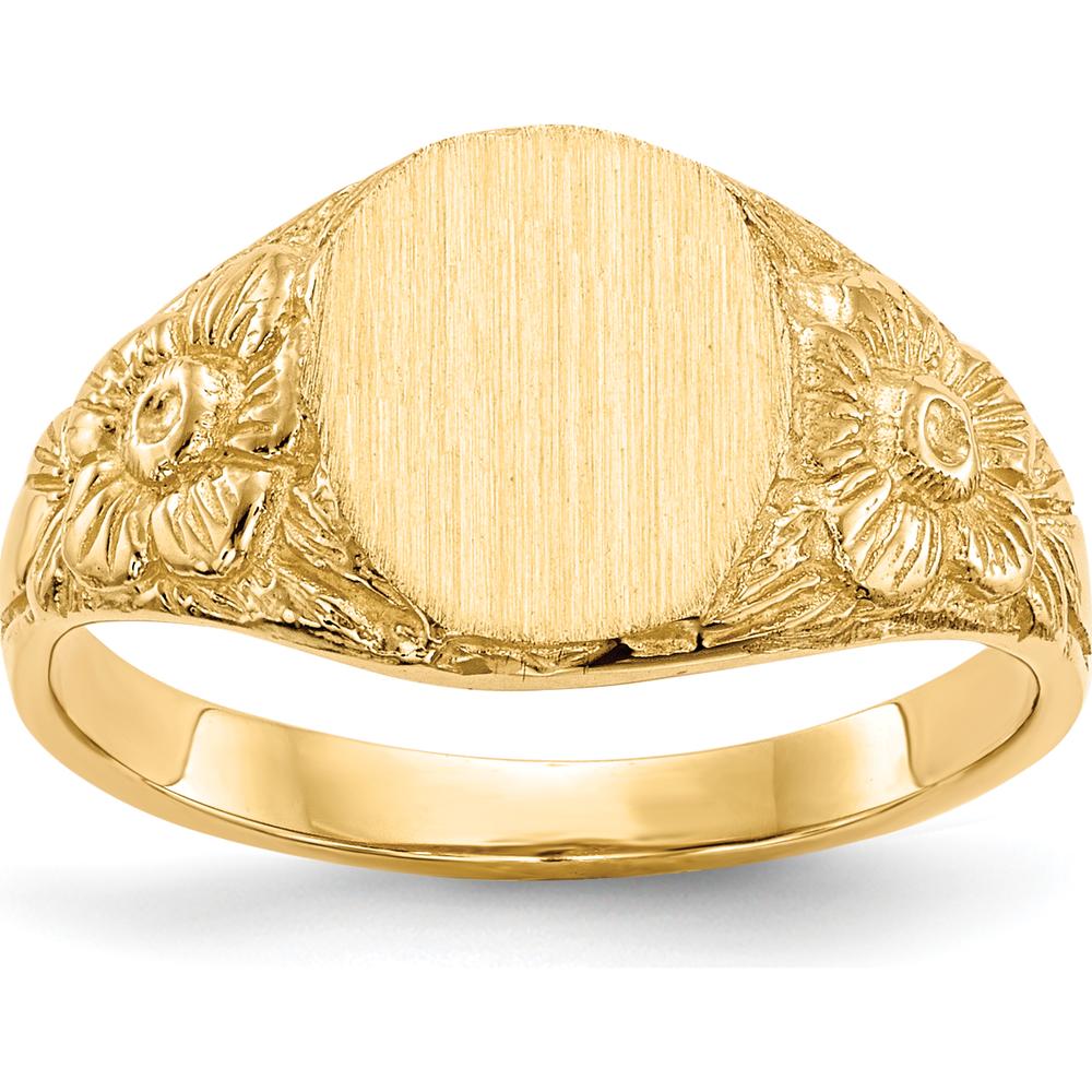 14K Yellow Gold Satin Finish Open Back Signet Ring with Engravable Top - 10mm x 8mm by 0