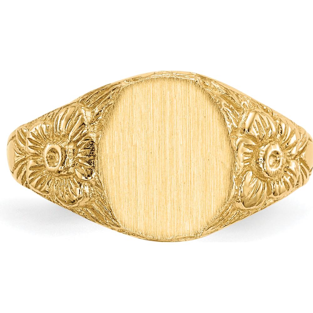 14K Yellow Gold Satin Finish Open Back Signet Ring with Engravable Top - 10mm x 8mm by 0