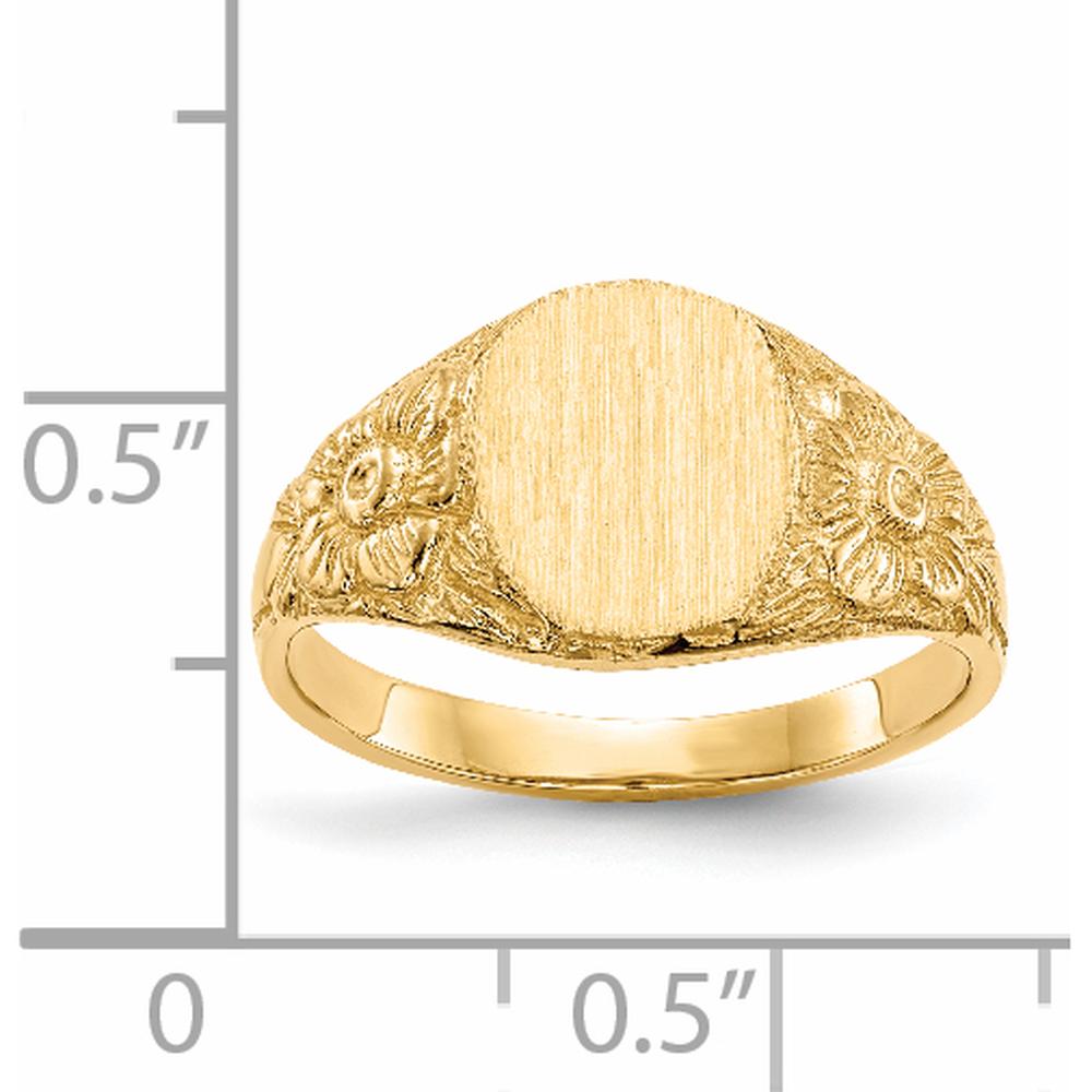 14K Yellow Gold Satin Finish Open Back Signet Ring with Engravable Top - 10mm x 8mm by 0